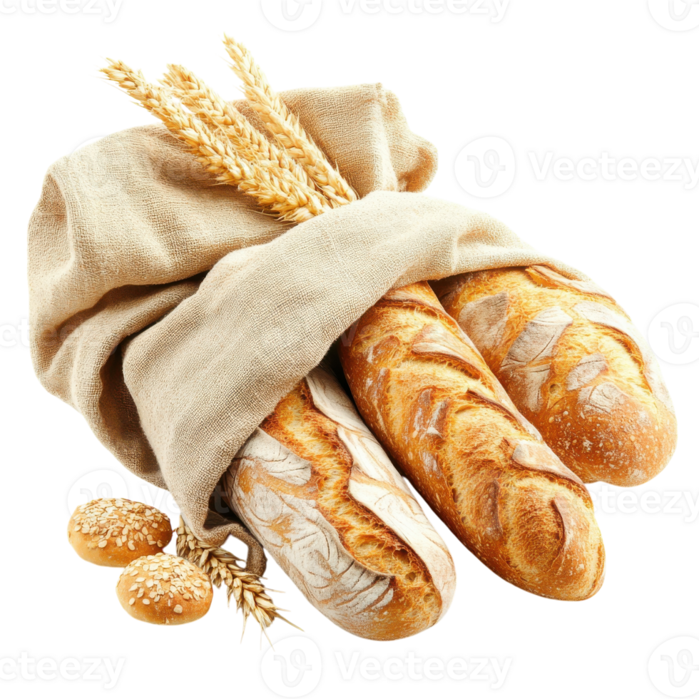 Golden Brown Crusty Baguette on transparent background. png