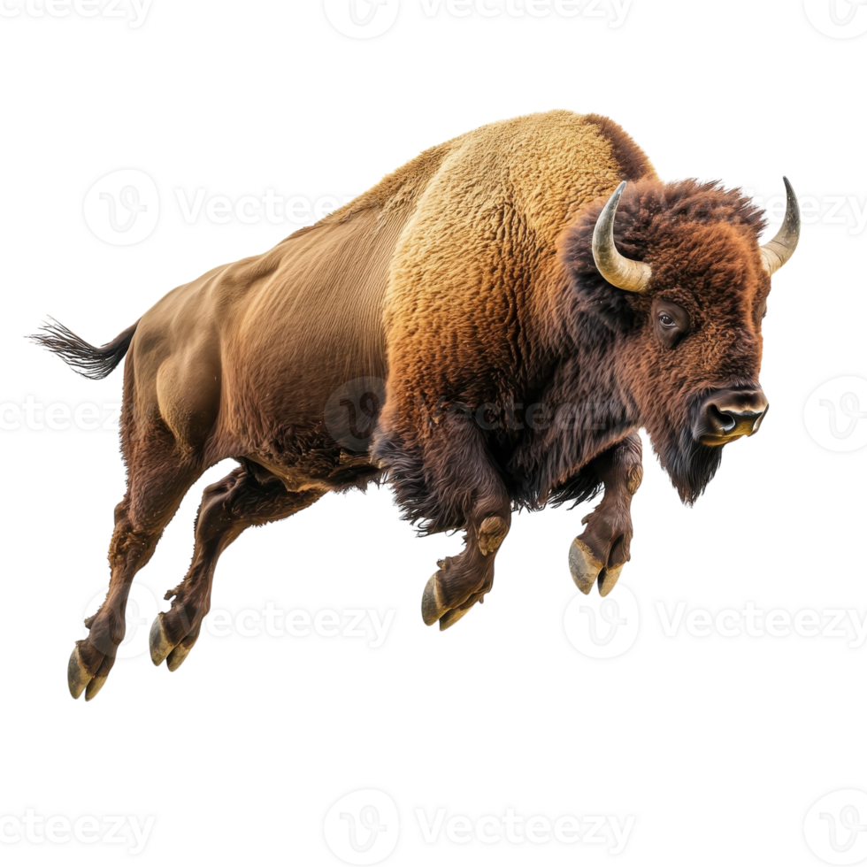 Bison Leaping Graceful White on transparent background. png