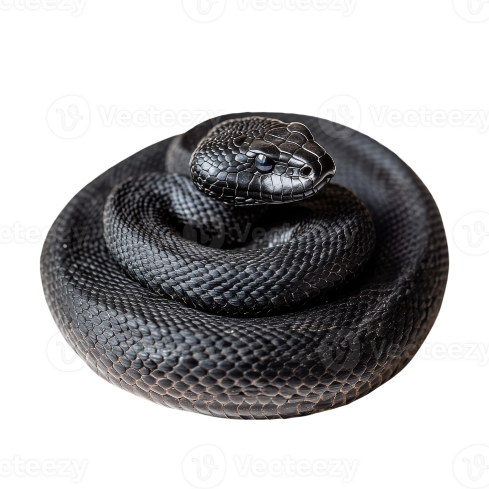 Black Snake Coiled on White on transparent background. png