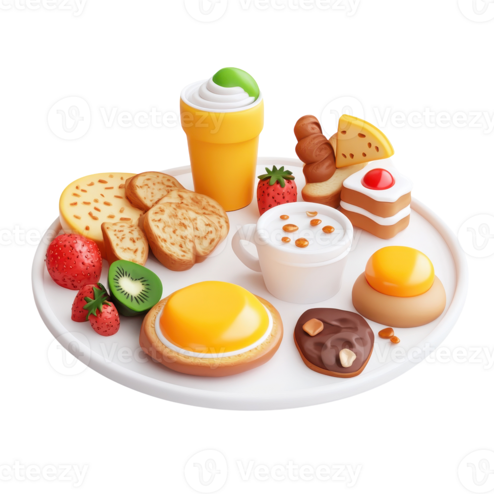 Delicious 3D Breakfast Model on transparent background. png