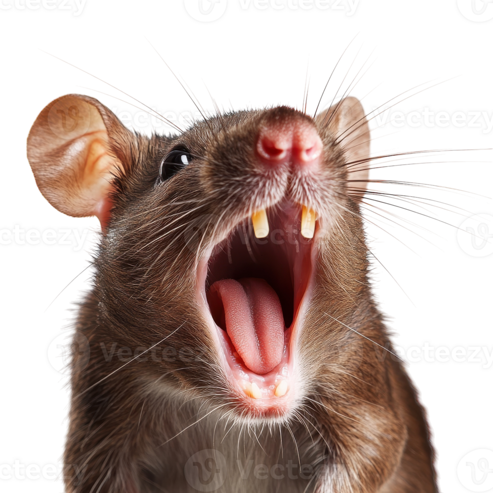 Brown Mouse Open Mouth White BG on transparent background. png