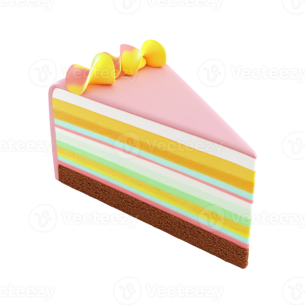 Delicious Cake Slice 3D Render on transparent background. png