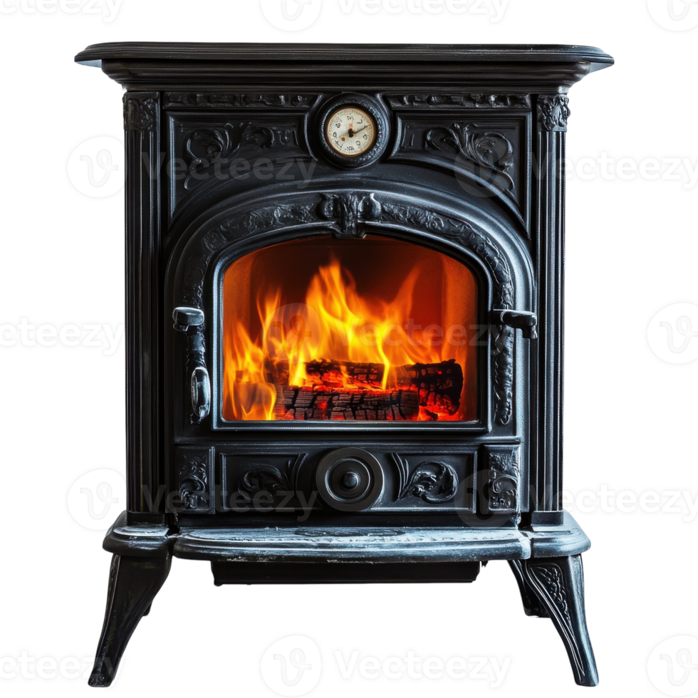 Cozy Fireplace Stove Winter on transparent background. png