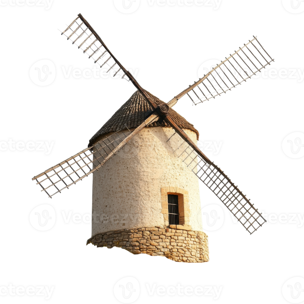 Spanish Windmill Landscape on transparent background. png