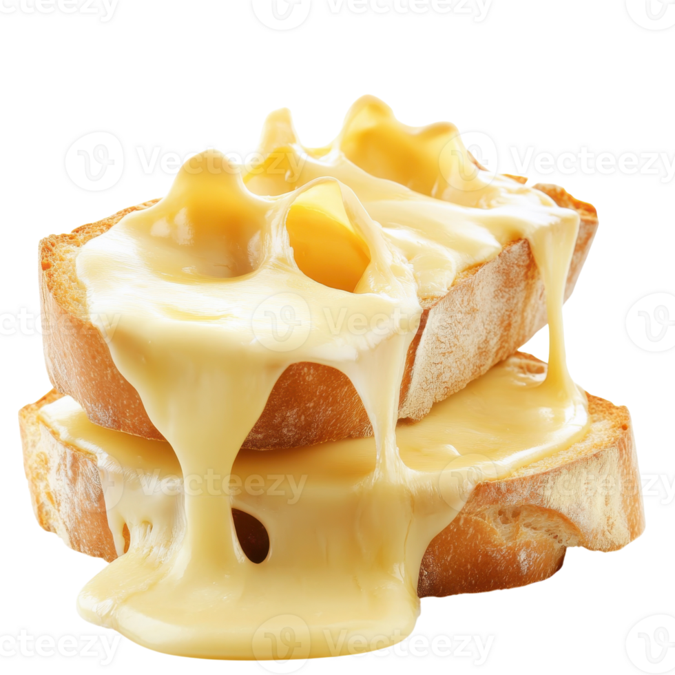 Delicious Melted Cheese on Bread on transparent background. png