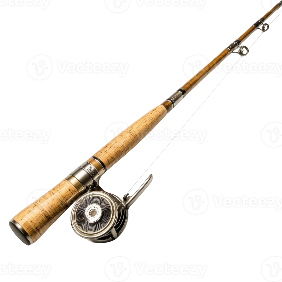 Elegant Wooden Fishing Rod on transparent background. png