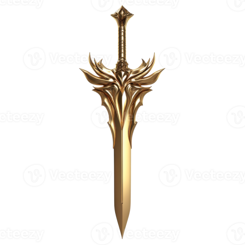 Fantasy Golden Sword on White on transparent background. png