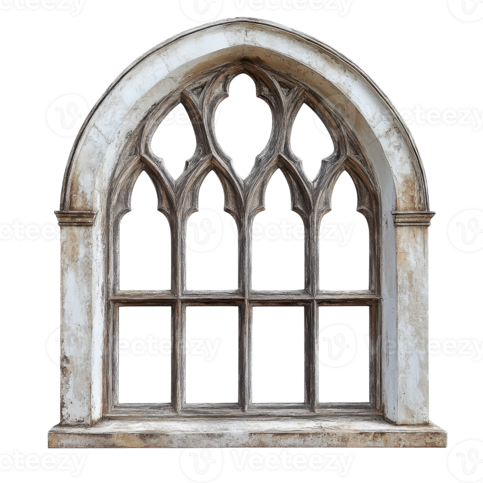 Elegant Vintage Arch Window Detail on transparent background. png