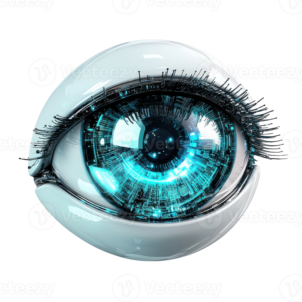 Robot Eye Close Up View on transparent background. png