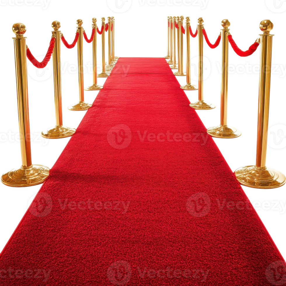 Elegant Red Carpet Gold Accents on transparent background. png