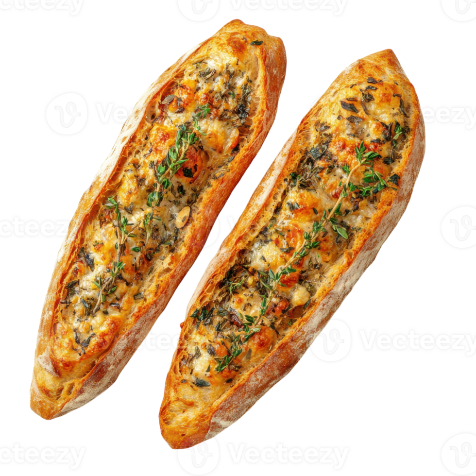 Golden Crusty French Baguette on transparent background. png
