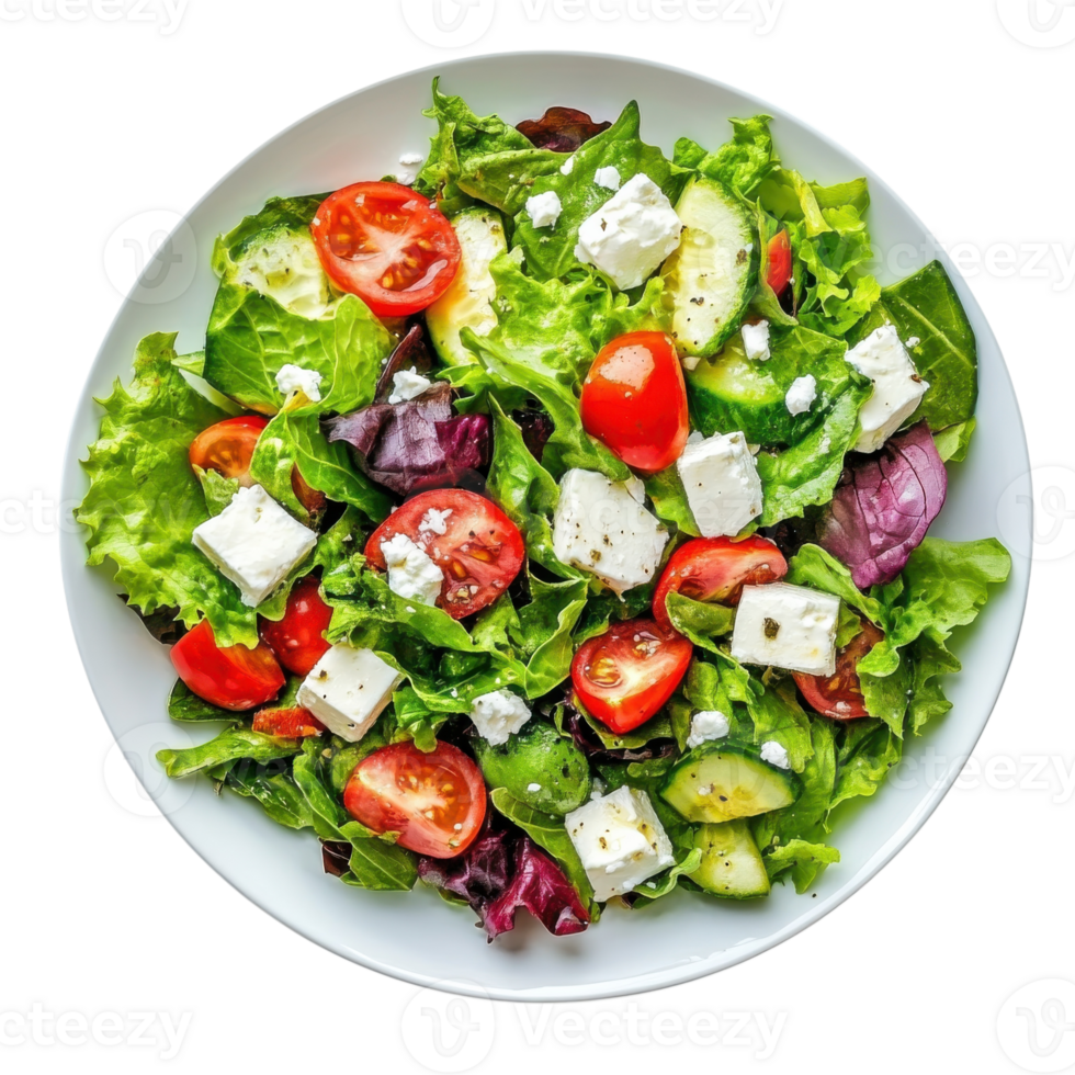 Fresh Salad with Feta and Veggies on transparent background. png