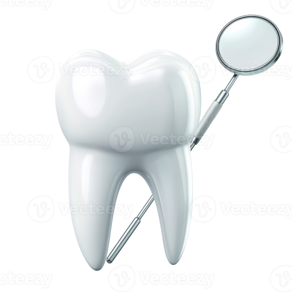 Dental Checkup Tooth and Mirror on transparent background. png