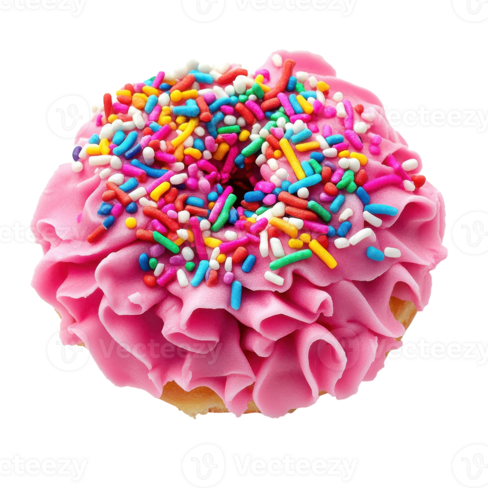 Vibrant Pink Icing Donut on transparent background. png