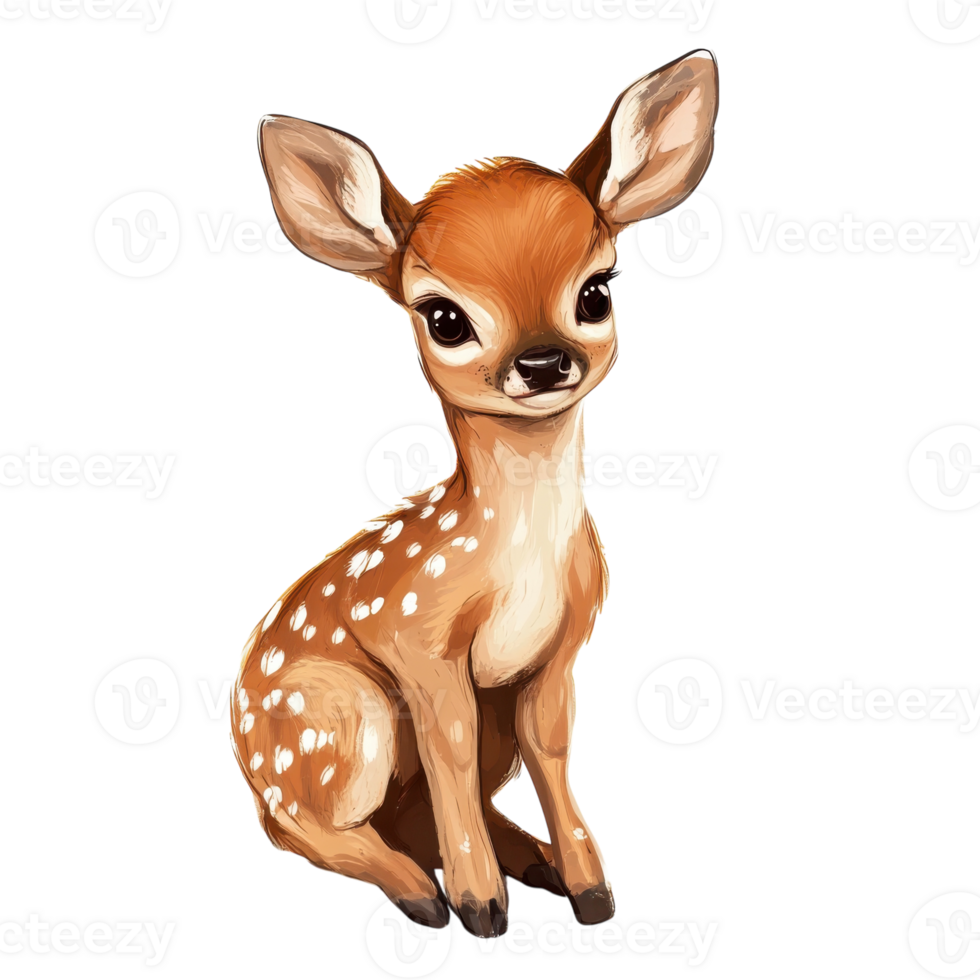 Adorable Baby Deer White Background on transparent background. png