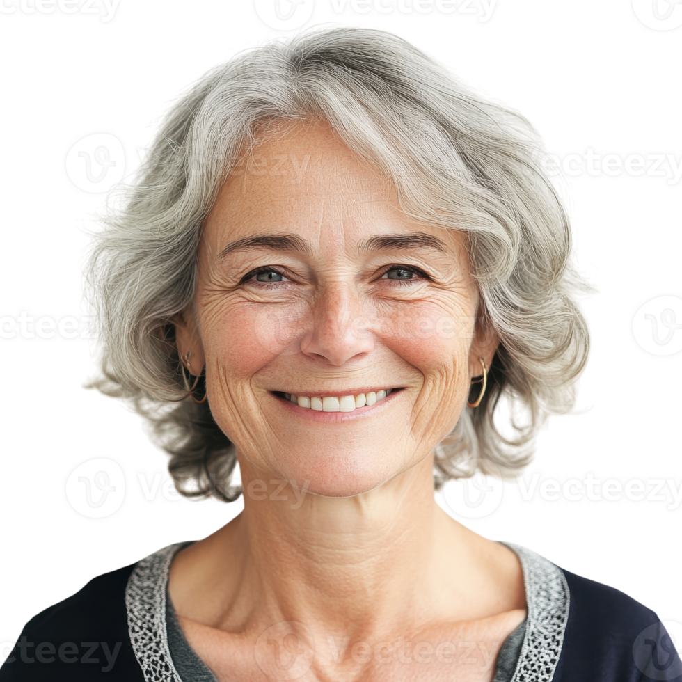 Smiling Elderly Woman Portrait on transparent background. png