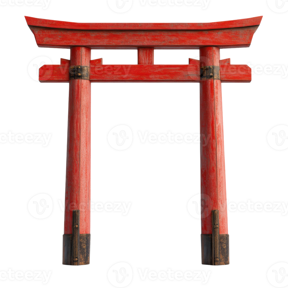 Red Wooden Torii Gate Shrine on transparent background. png