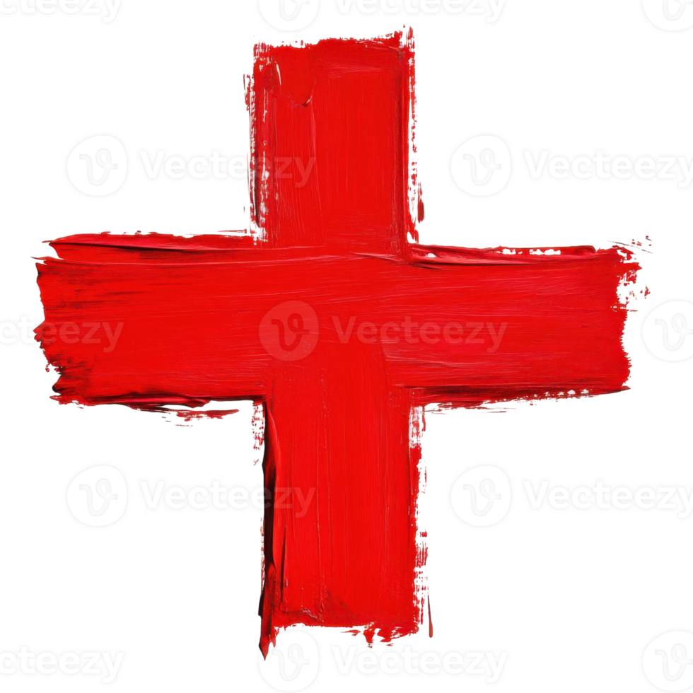 Red Cross Symbol Brush Strokes on transparent background. png