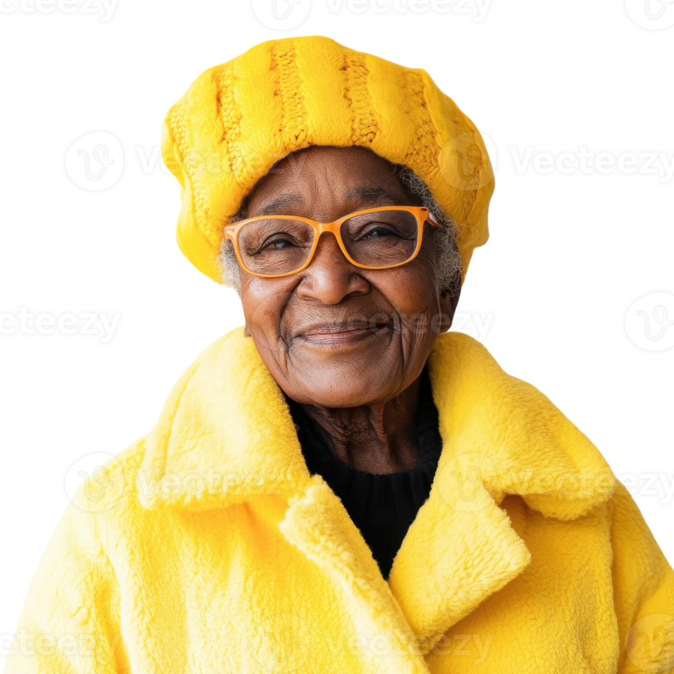 Smiling Elderly Black Woman on transparent background. png