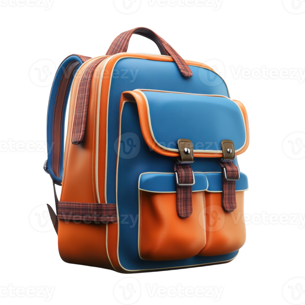 Student Backpack 3D Model on transparent background. png