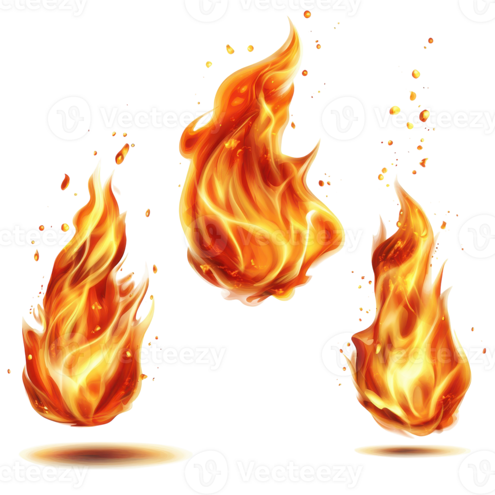Fiery Flames Collection on White on transparent background. png