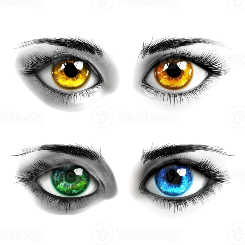 Multicolored Eyes Set on White on transparent background. png
