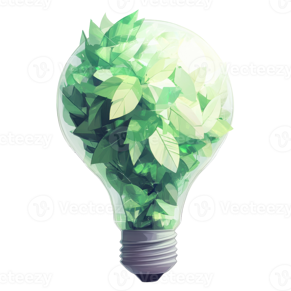 Green Leaf Lamp Light Bulb on transparent background. png