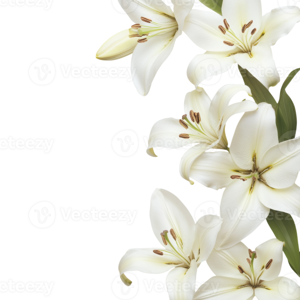 White Lily Border Floral Frame on transparent background. png