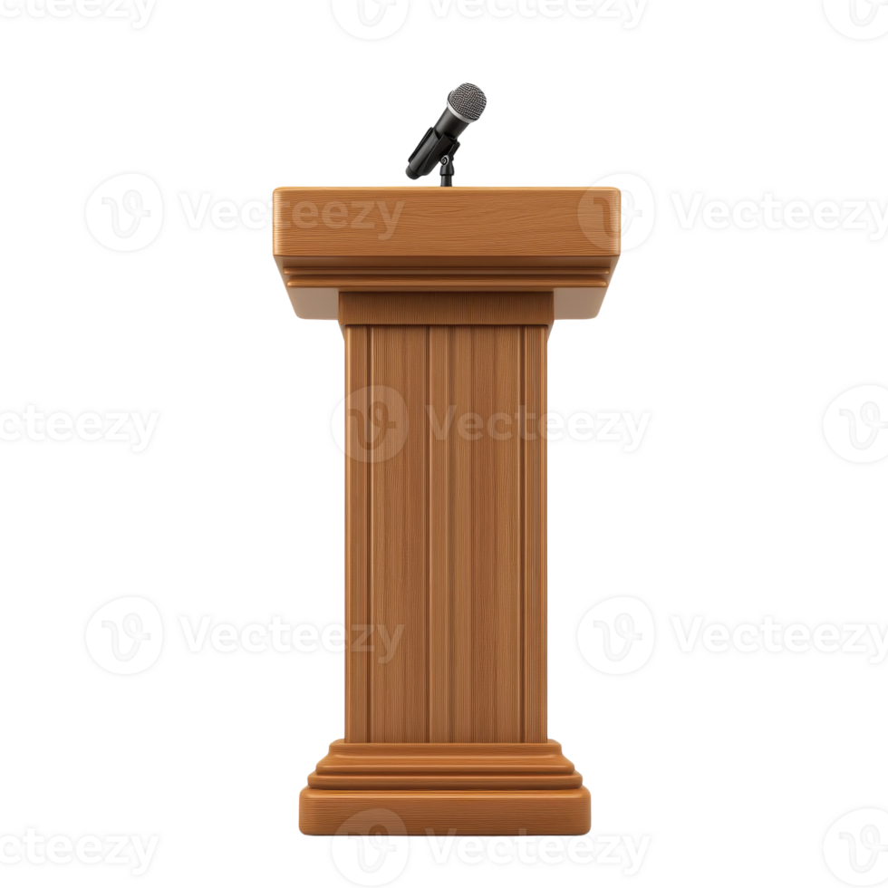 Wooden Podium with Microphone on transparent background. png