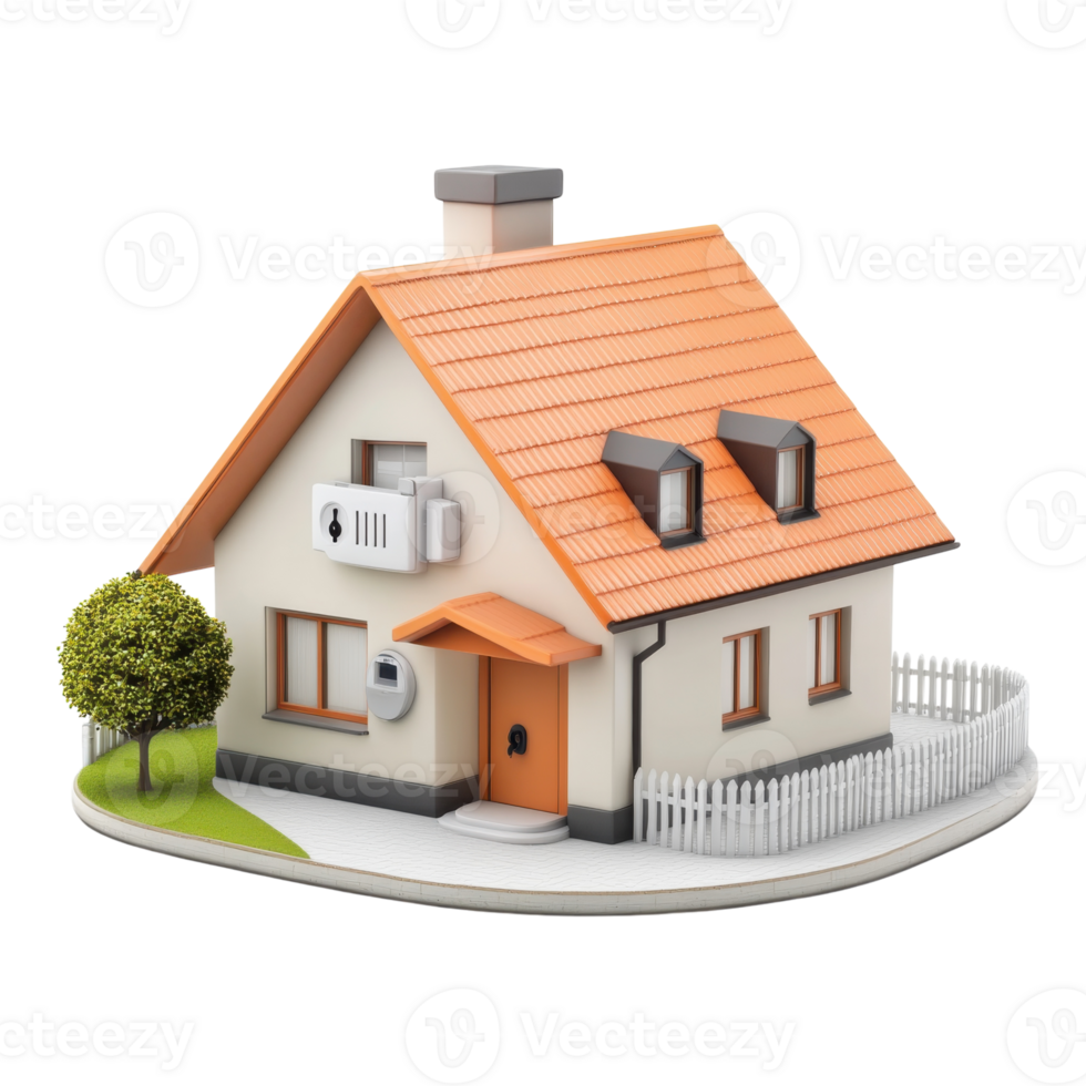 Secure Smart Home 3D Model on transparent background. png