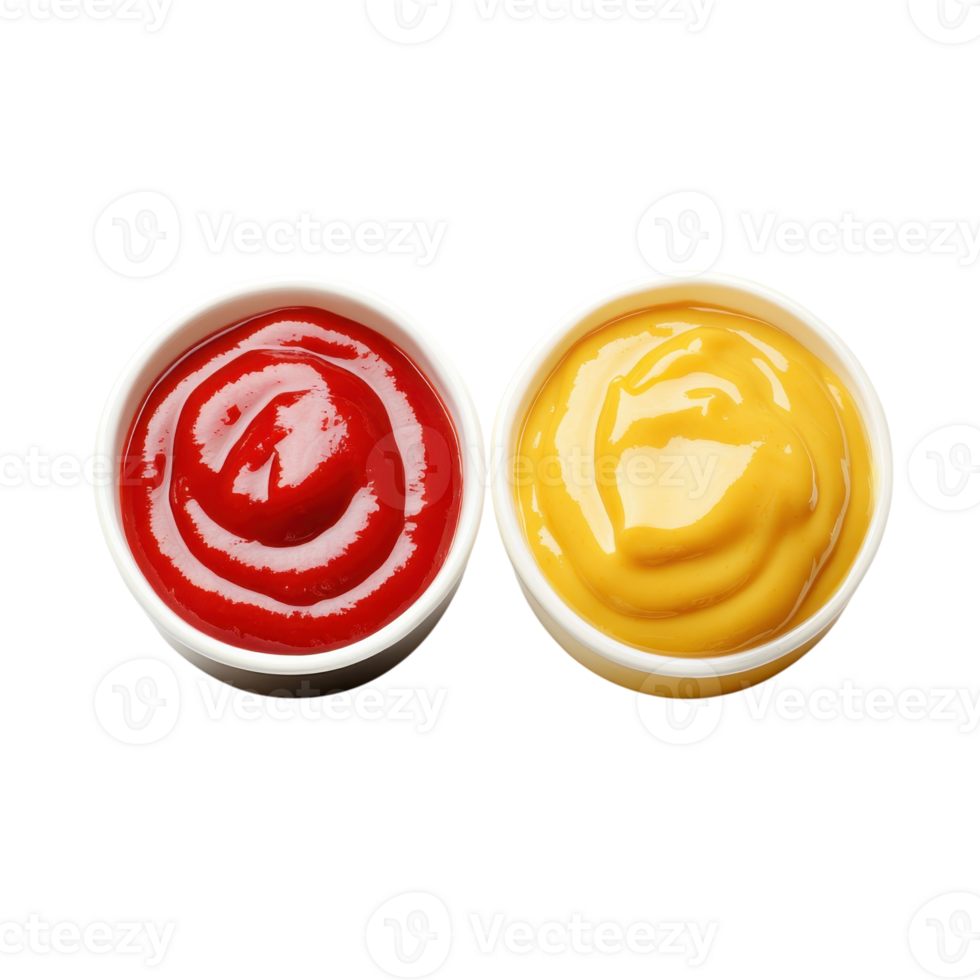 Condiments Mustard Ketchup Mayo on transparent background. png