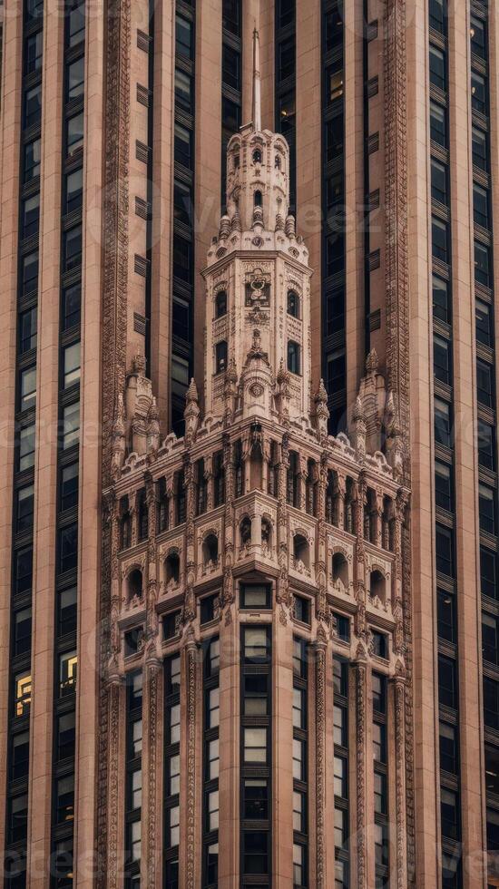 The top of a tall building with a clock on it photo