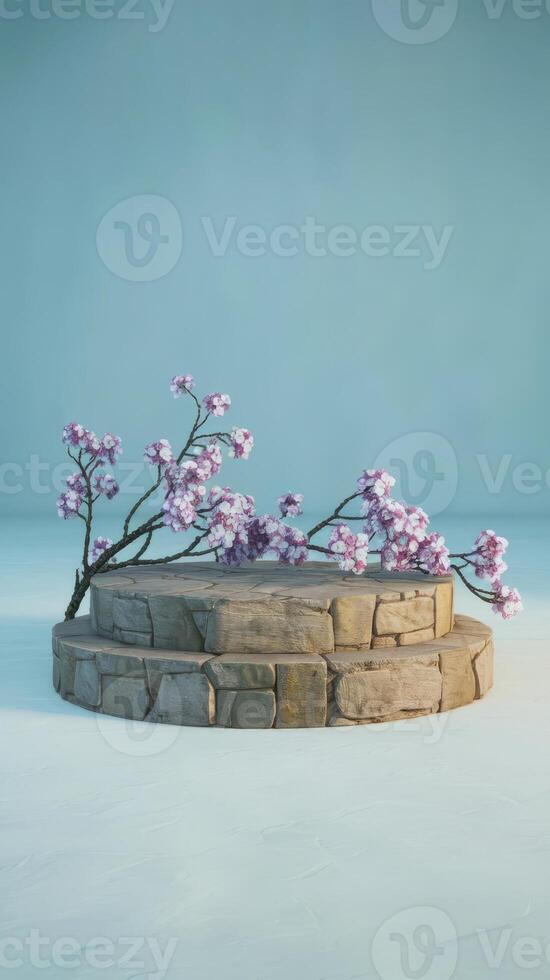 A stone platform with flowers on it photo