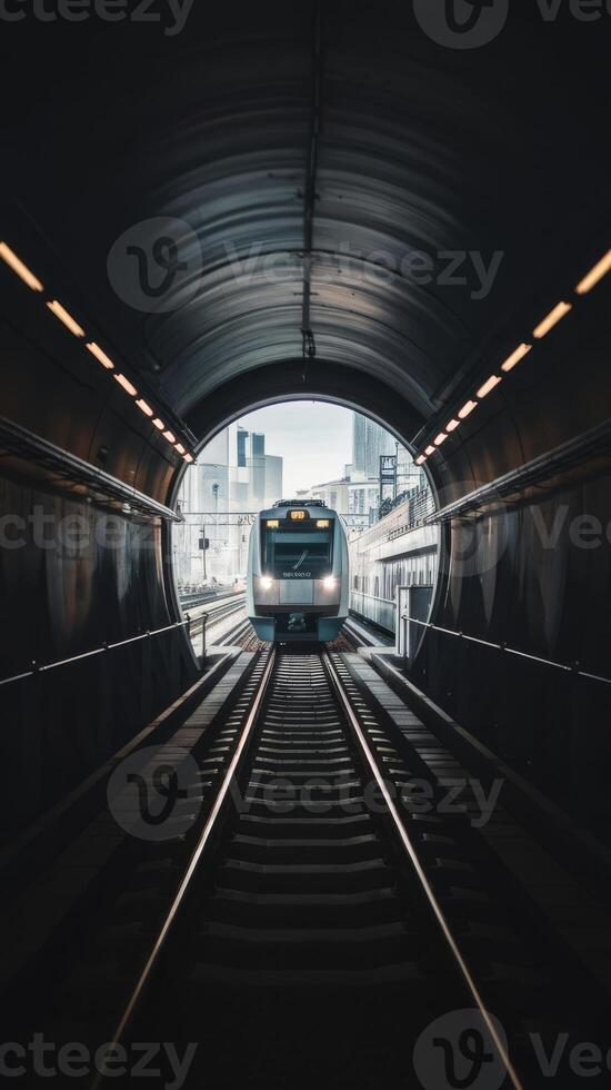 A train is going through a tunnel photo