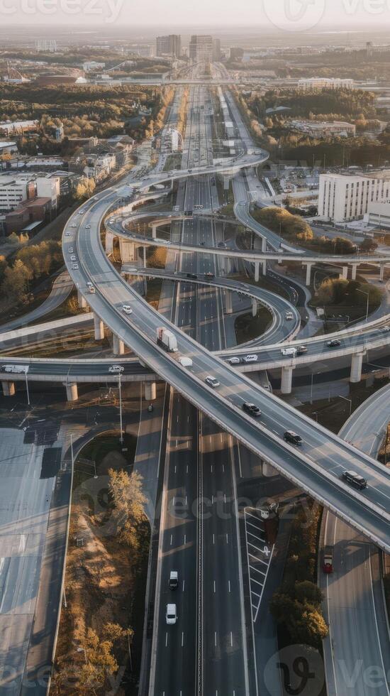 Aerial view of highway intersection in the city photo
