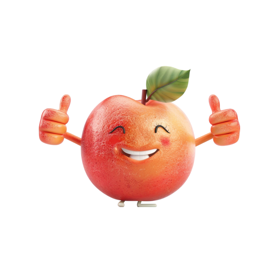 Smiling Cartoon Apple with Green Leaf png
