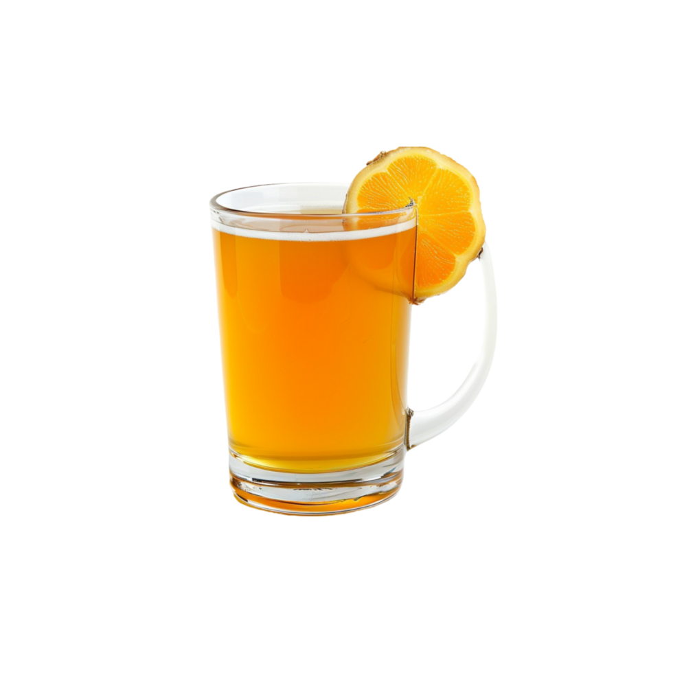 Orange Drink in Glass Mug with Lemon Garnish png