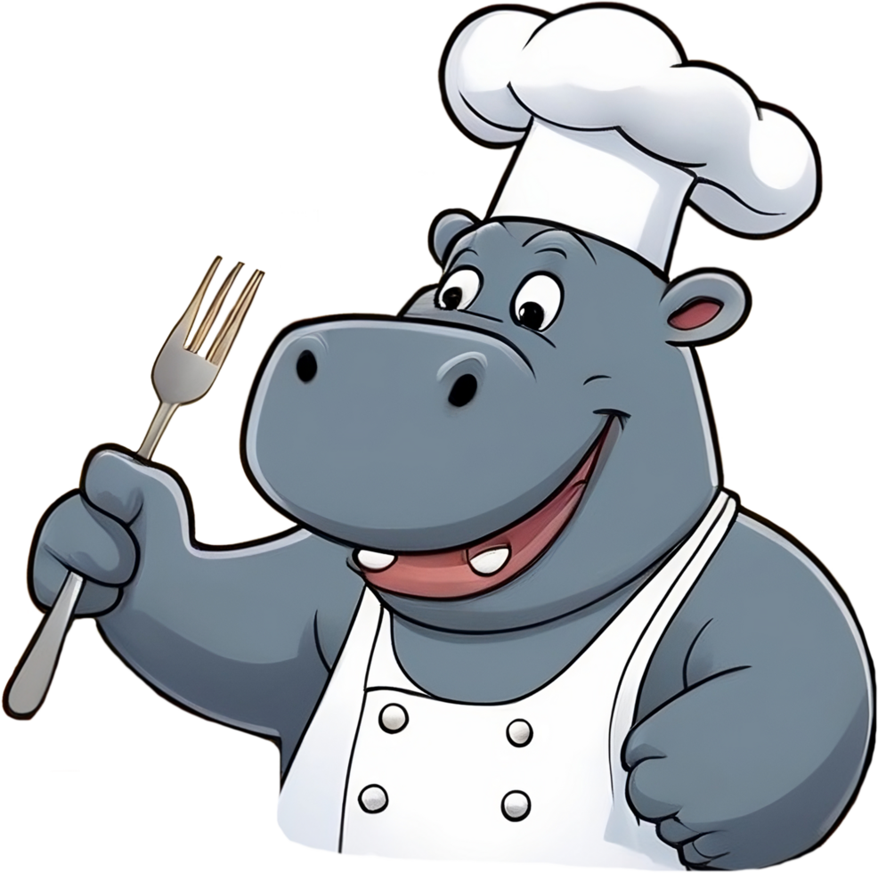 hippopotamus in chef theme, hippo chef png