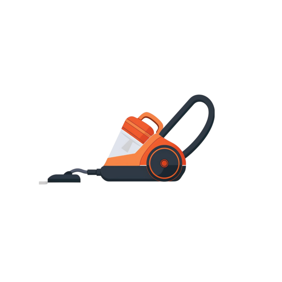 Modern Orange Vacuum Cleaner with Black Hose png