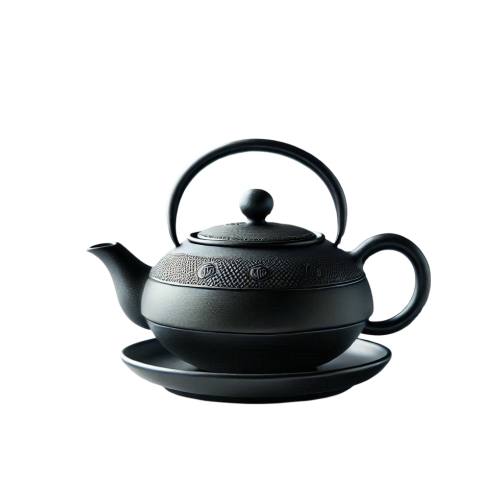 Elegant Black Teapot with Matching Saucer png