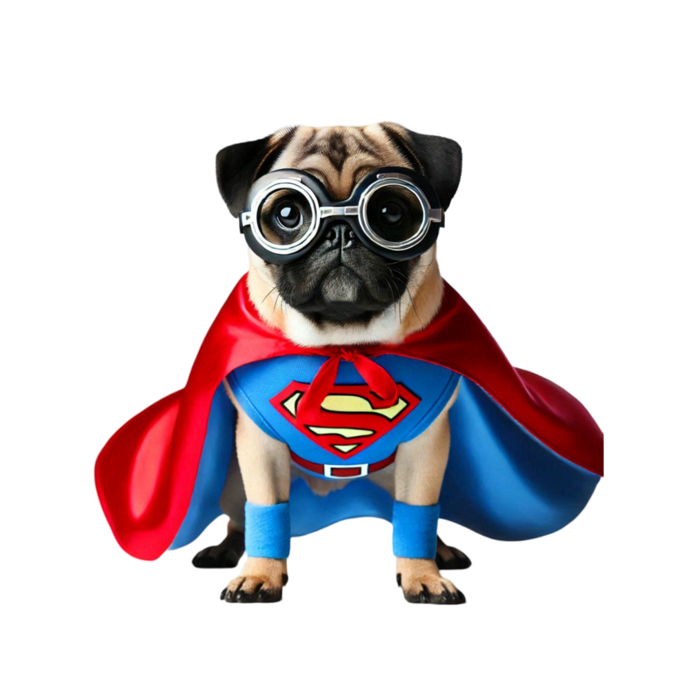 Cute Pug in Colorful Superman Outfit png