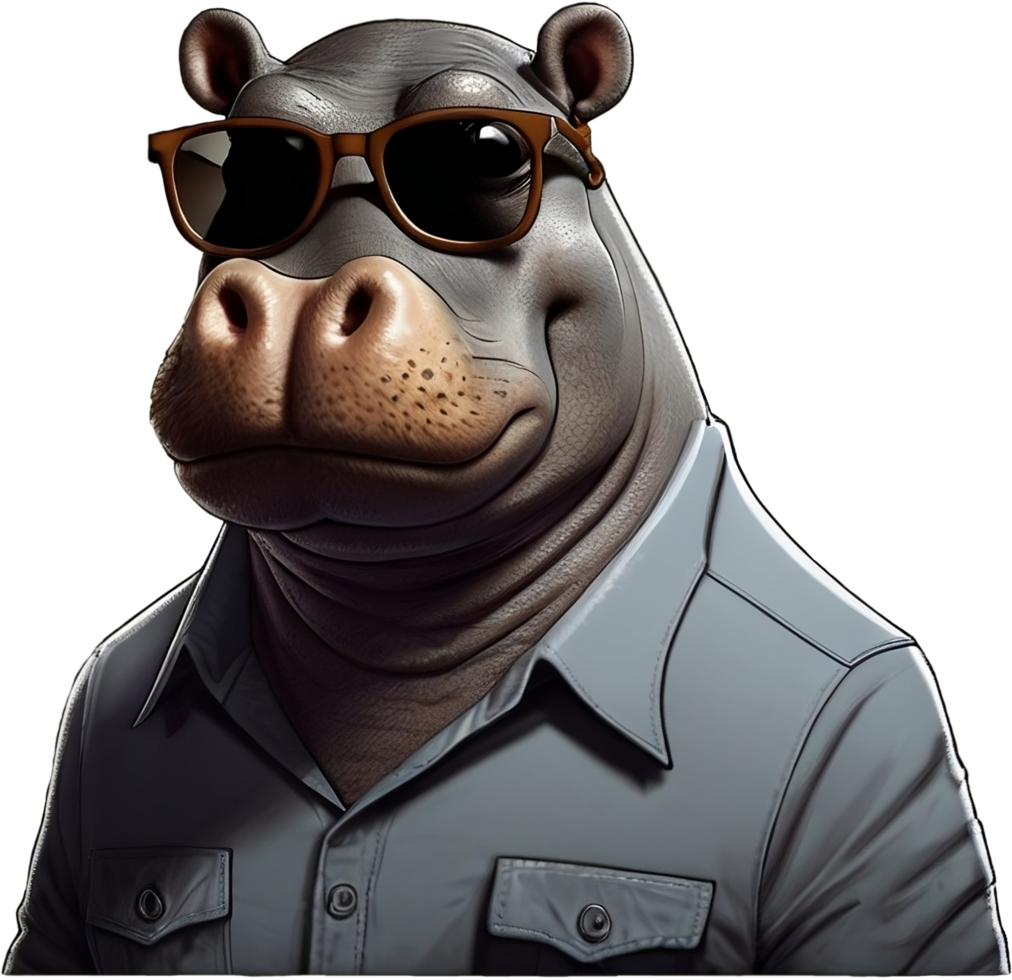 Smart hippopotamus, hippo cartoon png