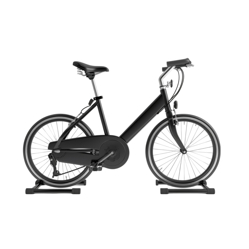 Modern Black Exercise Bike on Black Stands png