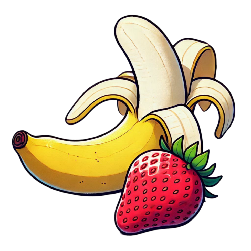 Fun Cartoon Banana and Strawberry Pair png