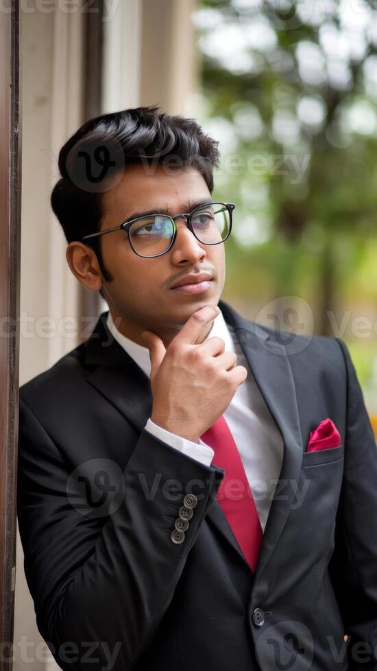 A man in a suit and glasses photo