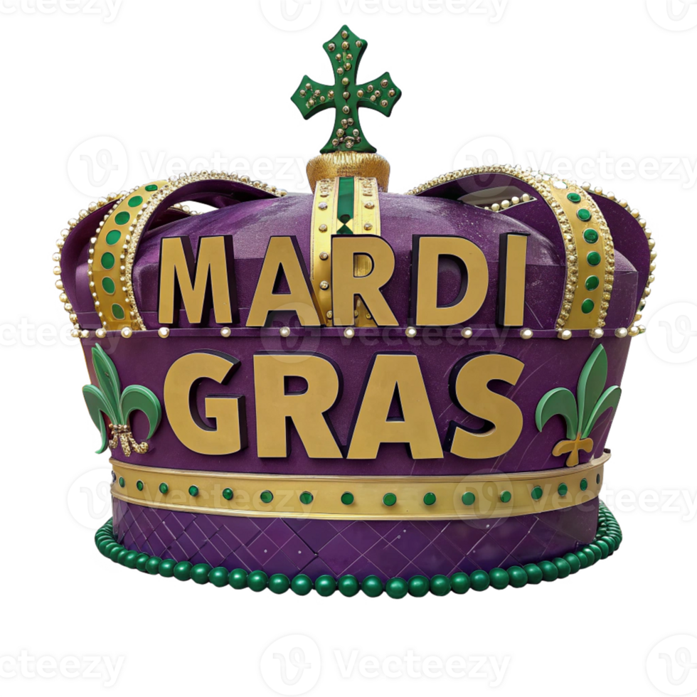 Luxurious Mardi Gras Kings Crown with Bold Golden Typography and Beaded Details png
