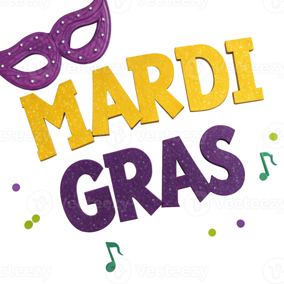 Elegant Masquerade-Themed Graphic with Stylish Mardi Gras Typography png