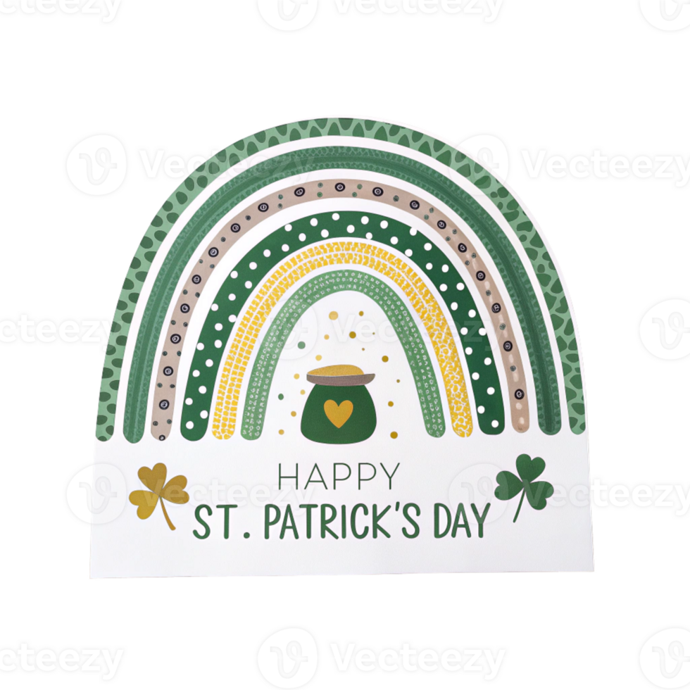 St. Patricks Day Greeting Card Design with Lucky Rainbow and Gold Coins png