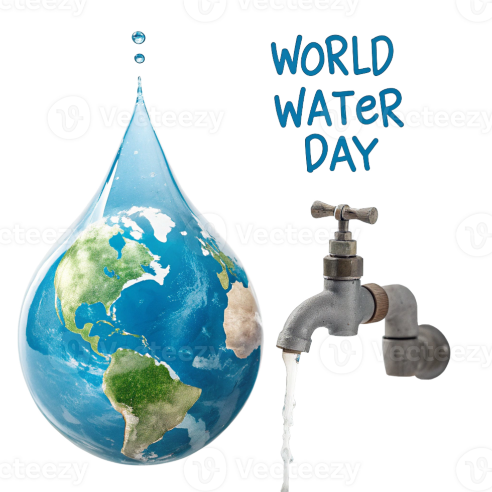 Unique world water day concept with Earth in a water droplet and dripping tap png