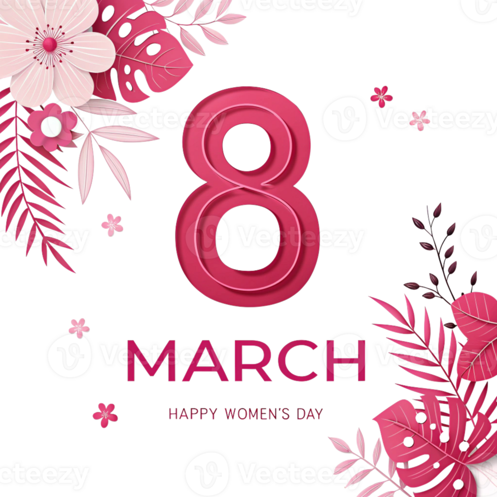 Feminine and Modern Women's Day Artwork Featuring Floral Patterns and Bold Typography png